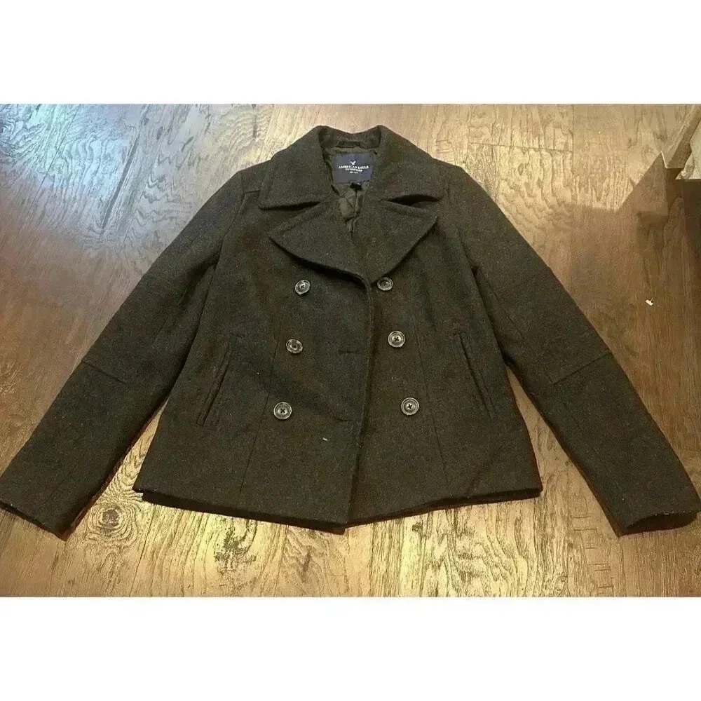 American Eagle Wool Pea‎ Coat b19